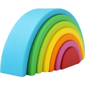 Silicone Stacking Toys for Babies, Soft Rainbow Stacker, Montessori Nesting Blocks Soft Building Toys Colorful Sensory Toys for Creative Play, for Toddlers, 7CPS