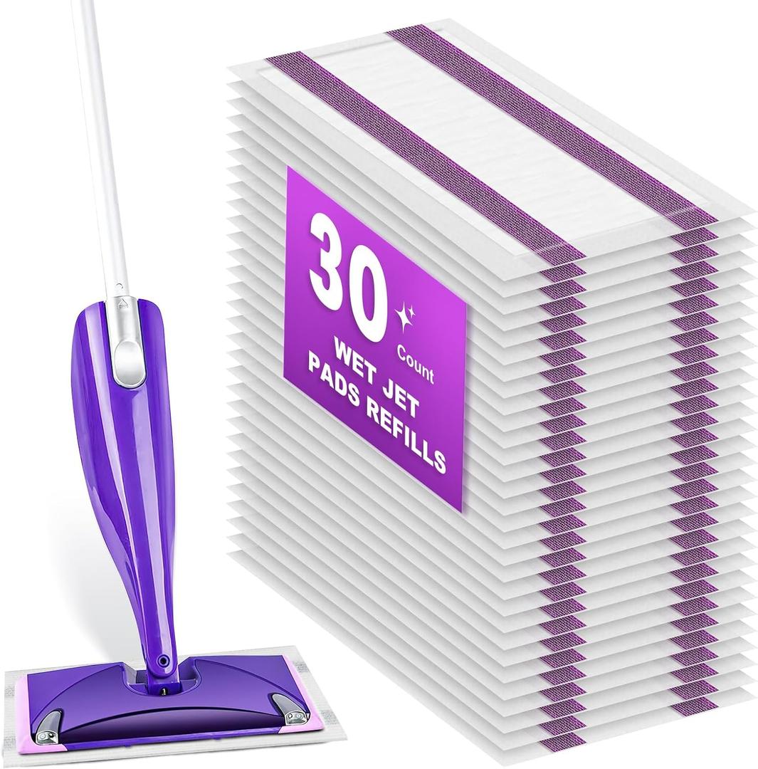 Disposable Wet Jet Refill for Swiffer Wet Jet Mop,30-Pack Multi-Surface Spray Mop Pad Refills for Floor, Bathroom, Kitchen, Living Room Cleaning, Super Strong Stains Absorption