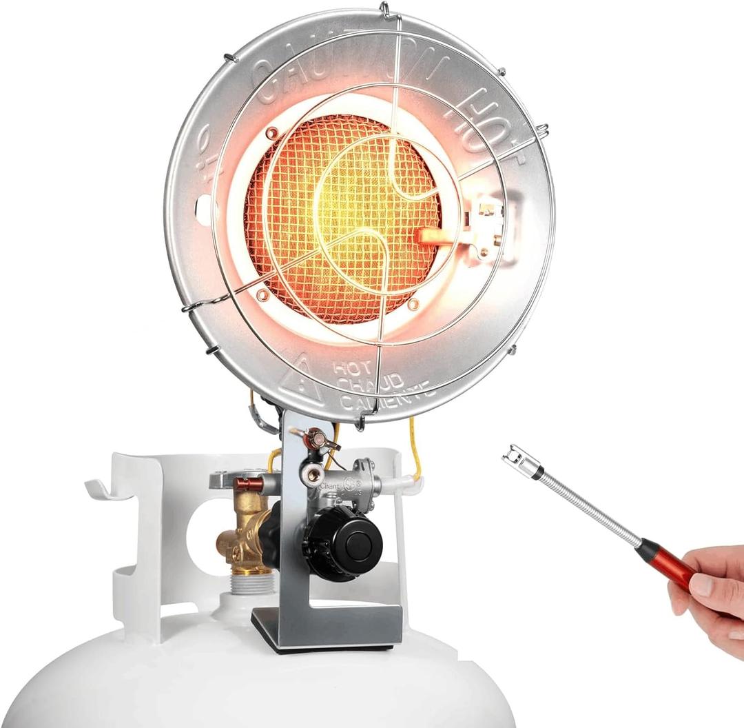 GasBRUH Single Tank Top Propane Radiant Heater With Windproof Lighter,18,000 BTU Propane Portable Heater with 3 Heating Modes, Tip-over Switch and Shut-off Valve for RV,Backyard, Patio,Camping