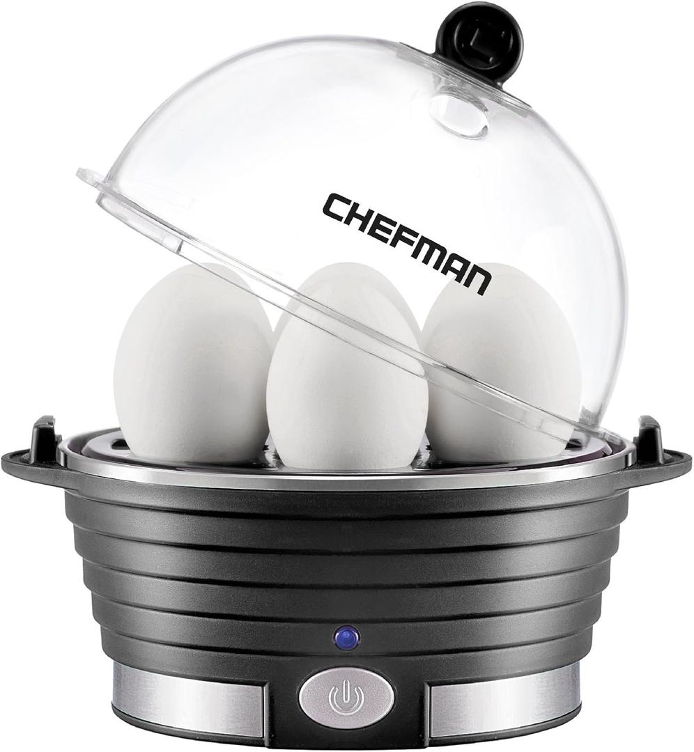 Chefman Egg-Maker Rapid Poacher, Food & Vegetable Steamer, Quickly Makes Up to 6, Hard, Medium or Soft Boiled, Poaching/Omelet Tray Included, Ready Signal, BPA-Free, BLACK