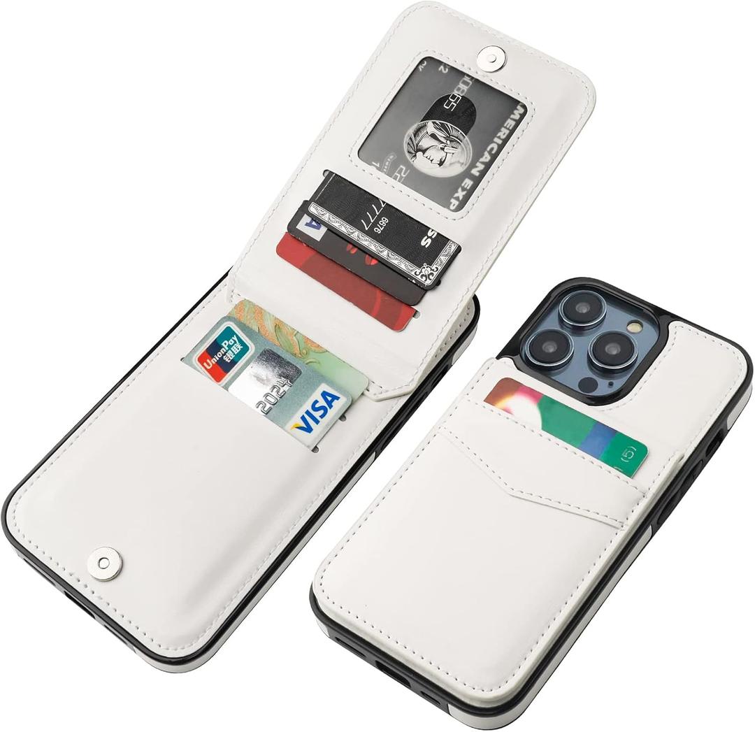 KIHUWEY Compatible with iPhone 14 Pro Max Case Wallet with Credit Card Holder, Flip Premium Leather Magnetic Clasp Kickstand Heavy Duty Protective Cover for iPhone 14 Pro Max 6.7 Inch (White)