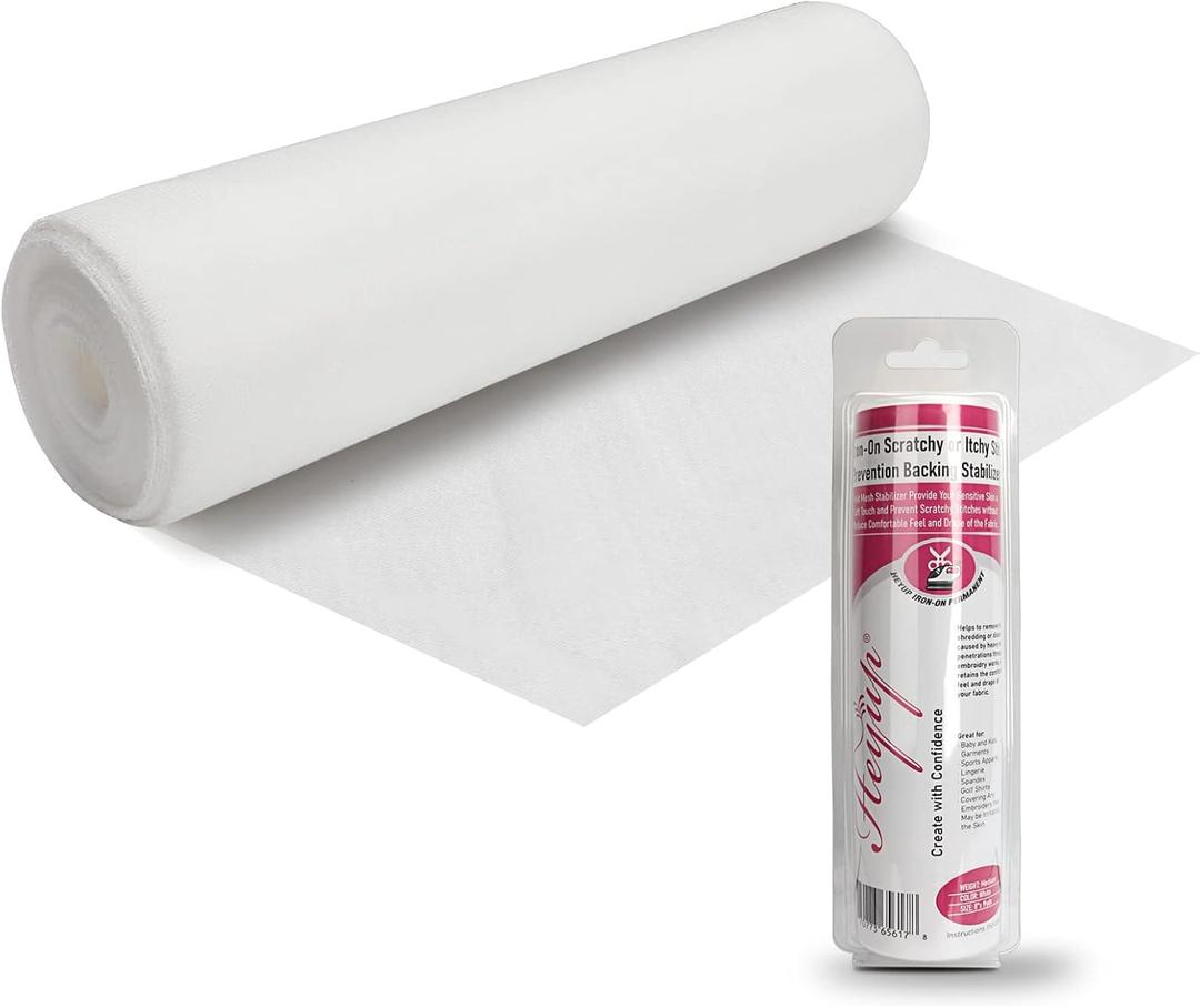 HEYUP Iron-On Prevent Scratchy or Itchy Stitch Backing Stabilizers 8'' x 9 yd, Soft Touch Embroidery Stitch Cover, Cutable Backing for Sensitive Skin, Babies, and Embroidery Garments, White (1 Pack)