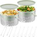 Hushee 2 Pack Chilled Dip Bowl 30oz Ice Serving Bowl with Lid Chilled Dip Bowl for Parties Cold Serving Dish with 2 Serving Tongs 6 Spoons for Hummus, Chilled Pasta, Potato, Dressing, Fruit, Salsa (Green)