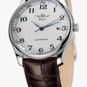 VIGOROSO Men's Automatic Mechanical Watch Day Calendar Leather Band Arabic Numerals Wristwatch for Men (Silver)