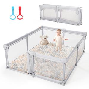 Baby Playpen,59"x59" Foldable Playpen for Babies and Toddlers with Gate,Large Play Pen with Zipper Door,Baby Play Pen Play Area(Light Grey)