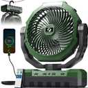 FRIZCOL 3-in-1 Camping Fan - Portable Fans Rechargeable - 48000mAh Battery Powered Fan with Light & Remote for Indoor, Outdoor, Tent, Travel, Fishing, Jobsite, Gifts for Men Dad Him - Green