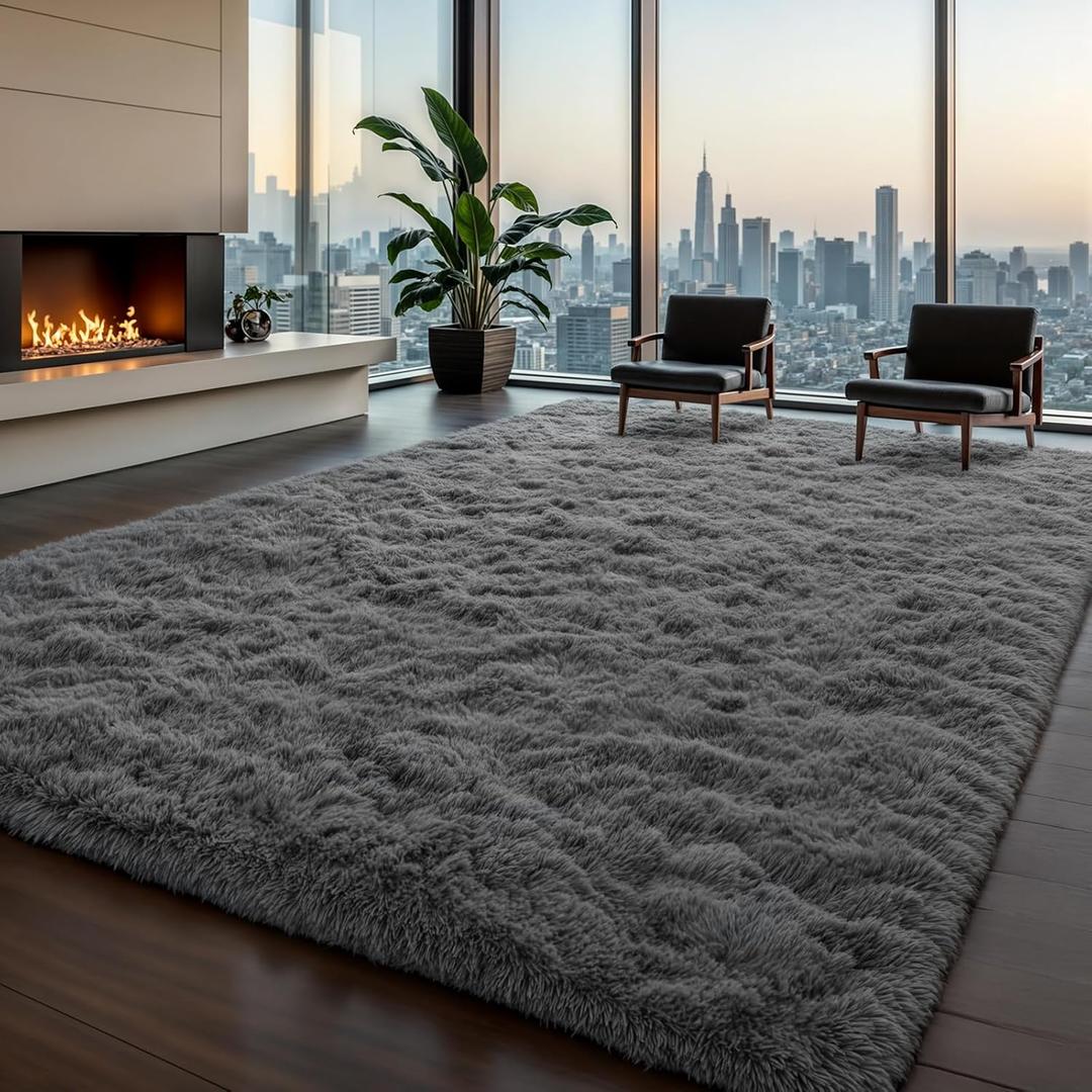 Zentavio Area Rugs for Living Room Grey Rugs for Bedroom Large 6x9 Carpet Fluffy Furry Soft Shag Aesthetic Plush High Pile Gray Throw Rug for Nursery Kids Room Dorm