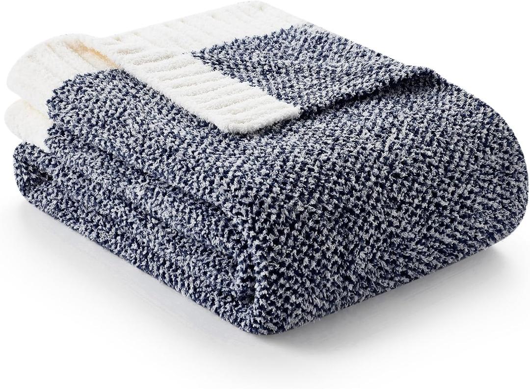 Snuggle Sac Heather Navy Throw Blanket for Couch, Super Soft Warm Microfiber Blankets Navy Blue, Cozy Knit Fuzzy Plush Lightweight Throws for Sofa, Bed, Heather Navy, 50x60 inches