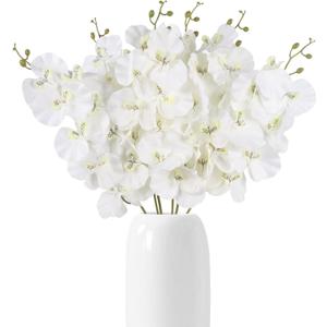 6pcs Orchid Artificial Flowers 29 in Fake White Orchid with Long Stem Faux Phalaenopsis Branches Silk Orchid Flowers for Wdding Party Home Decoration (White)