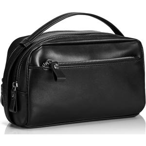 Travel Toiletry Bag for Men Hanging Dopp Kit - 100% Genuine Leather Mens Travel Organizer- Shaving Bag for Toiletries Accessories with Large Capacity -Best Gift for Husband Father Boyfriend, Black