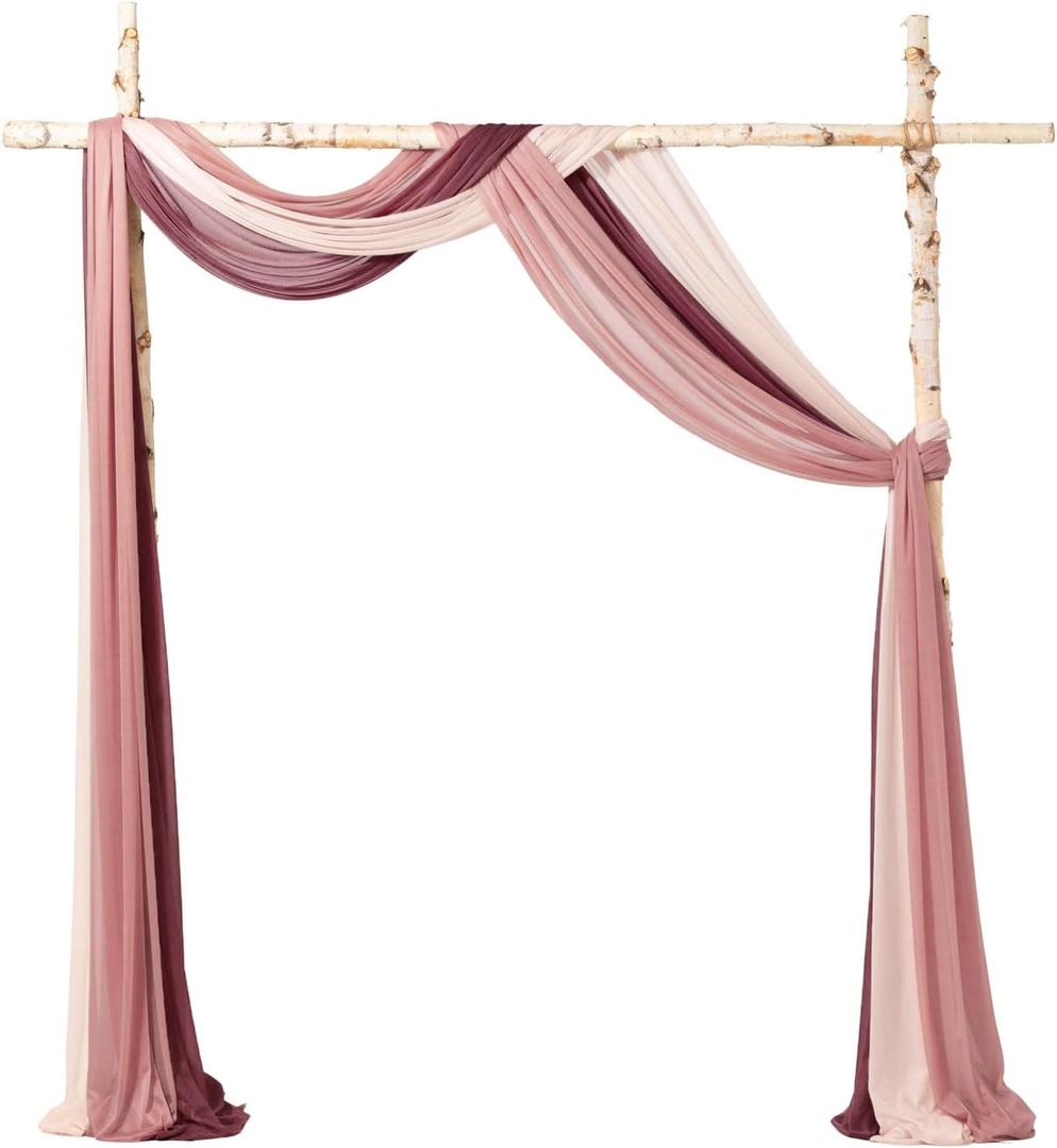 Ling's moment Wedding Arch Draping Fabric,3 Panels 20Ft Burgundy Dusty Rose | 3 Panels, 20Ft Chiffon Fabric, Sheer Draping, For Wedding Ceremony Reception Backdrop Party Swag Home Decor
