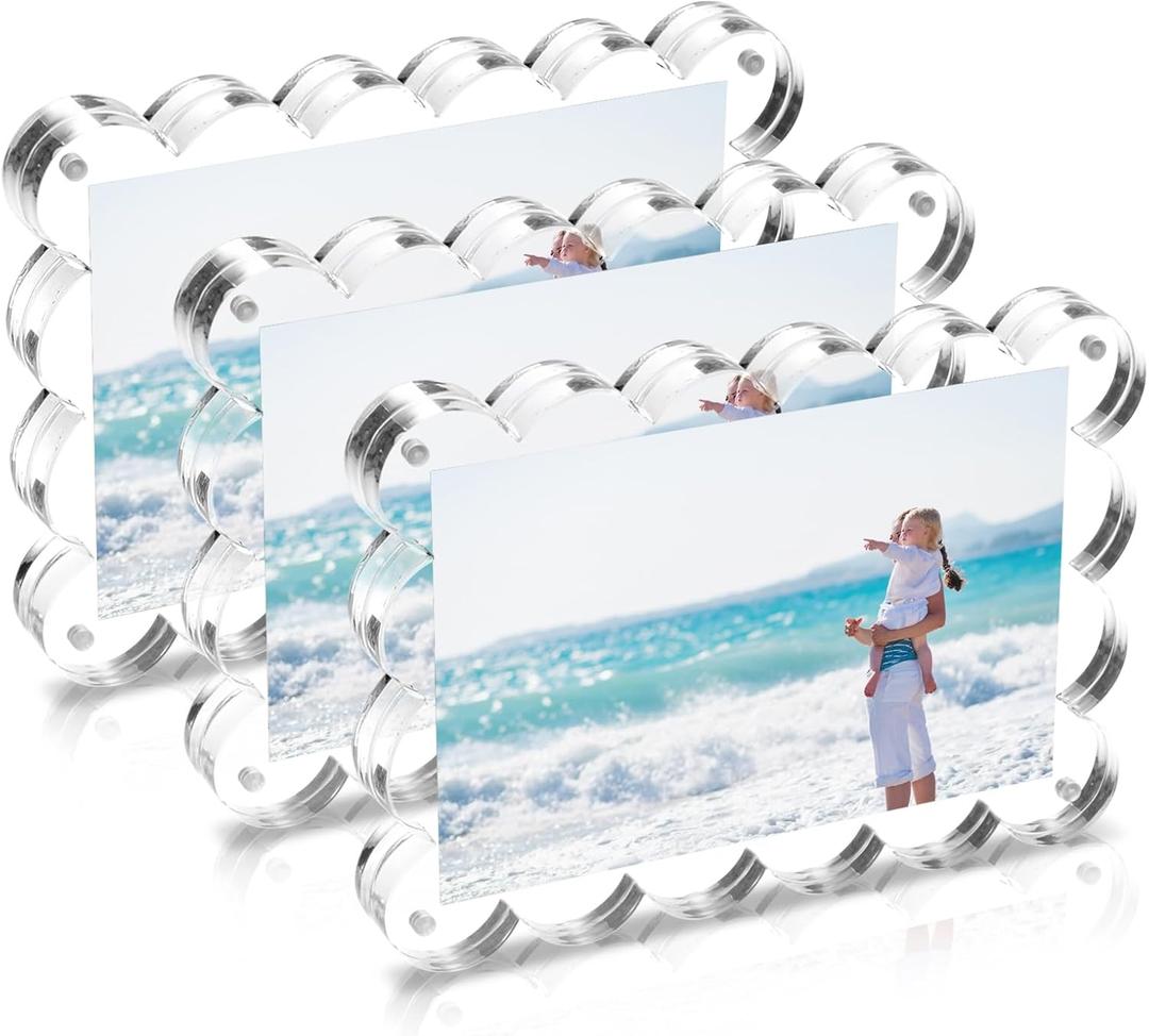 Acrylic Picture Frames 3 Pack, 46 In Magnetic Picture Photo Frames, Clear Frameless Photo Display Freestanding,Double Sided Picture Frame Gift for Desk Desktop Home Office Decor,UV Protection