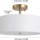 12.6" Semi Flush Mount Ceiling Light Fixture, 3 Light Gold Drum Light Fixtures with White Fabric Shade, Modern Close to Ceiling Lighting for Living Room, Bedroom, Hallway, Entry, Foyer