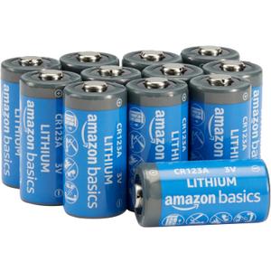 Amazon Basics 12-Pack Non-Rechargeable CR123A Lithium Batteries, 3 Volt, Up to 10-Year Shelf Life, Not for Arlo Cameras