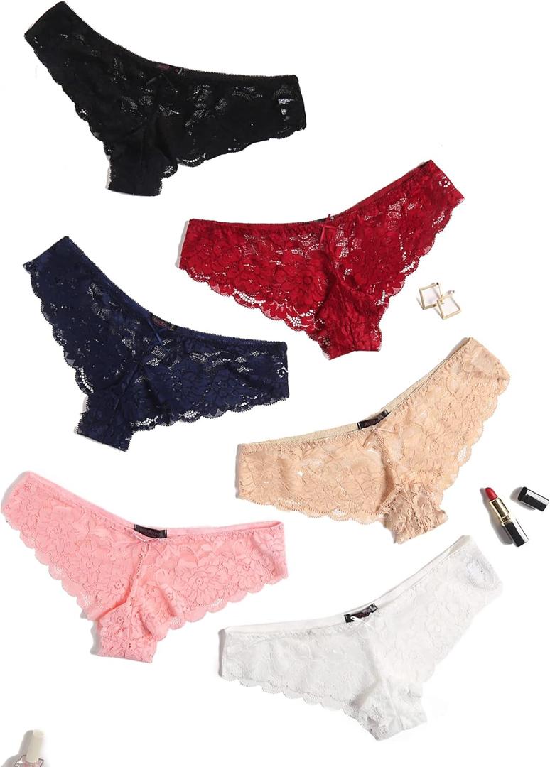 Avidlove Women Floral Lace Panties Sexy Hipster Underwear Cheeky Bikini Panties V-Shape Waistband Tangas (XX-Large, 6 Pcs-1)