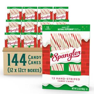 Spangler Red and White Christmas Candy Canes - Classic Christmas Treats, Natural Peppermint Sticks, Candy Canes Bulk, Individually Wrapped, Regular Size - 144 Count (12x12 Ct. Boxes), BBD: 11/19/2026