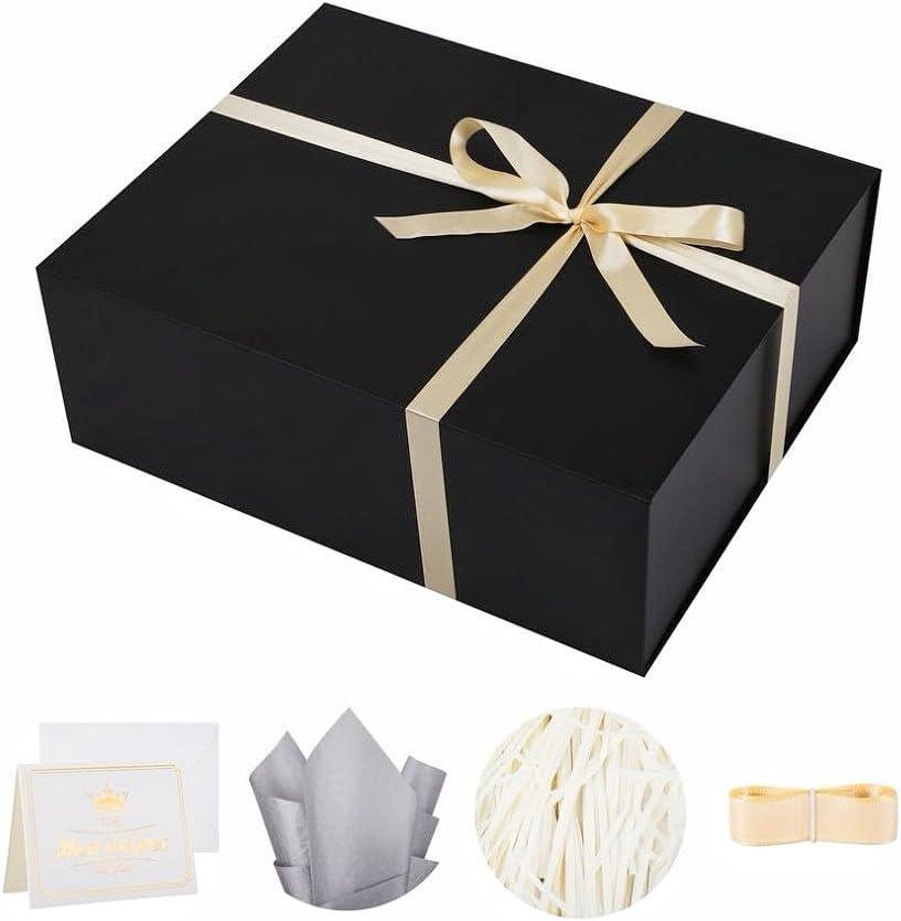 UoeRing 1 Extra Large Black Gift Box 20x16x7 inch Luxury Gift Box for Presents with Magnetic Closure Lid Collapsible,Birthday,Christmas,Contains Card, Ribbon,Tissue Paper,Shredded Paper Filler, 1 count