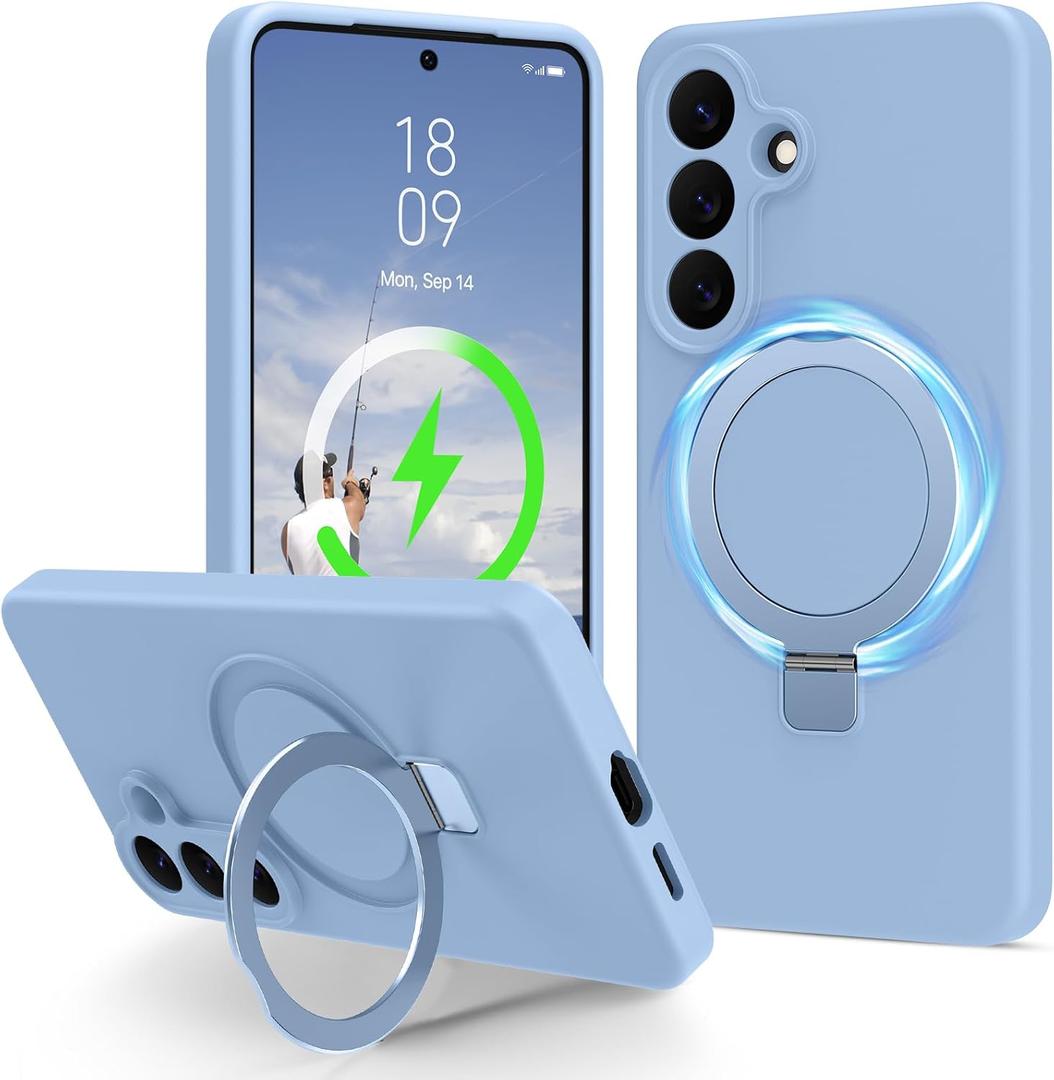 for Samsung Galaxy S26+/ S26 Plus Case with Stand, Slim Liquid Silicone Phone Cases for Galaxy S26 Plus Compatible with MagSafe Magnetic Kickstand Case Full Camera Protection, Light Blue