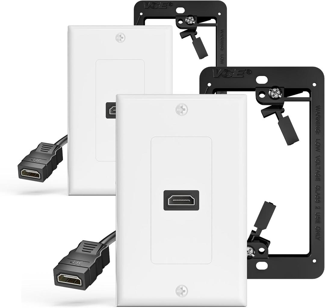VCELINK HDMI Wall Plate, 2 Pack 4K HDMI Outlet Wall Plate with Low Voltage Mounting Bracket, Supports 4K@60 Hz HDR ARC, HDMI Wall Plate Pass Through for Home Theater (1-Port)