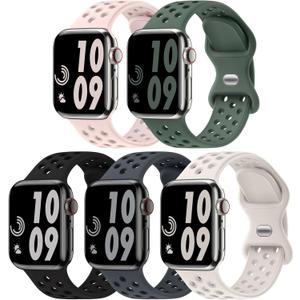 5 Pack Sport Bands Compatible with Apple Watch Band 44mm 45mm 46mm 42mm 41mm 40mm 38mm 49mm for Men Women, Breathable Silicone Wrist Strap for iWatch Series 11 10 9 8 7 6 5 4 3 2 1 SE3 2 1 Ultra3 2 1 (Jet Black / Celestial / Graphite / White / Flint)