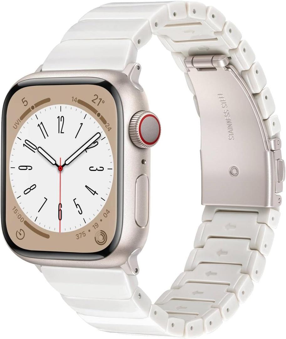 V-MORO Resin Band Compatible with Apple Watch Series 11/10 41mm/40mm/38mm/42mm Women Men Fashion Strap for iWatch Series 9/8/7/6/5/4/3/2/1/SE/SE 2 Lightweight Bracelet Wristband(Classic Starlight)