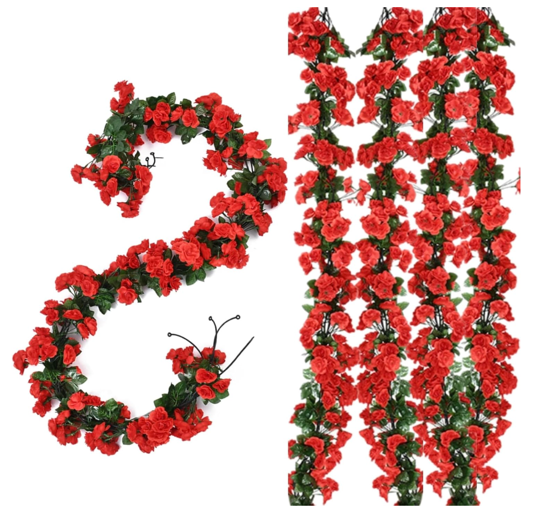 Artificial Rose Vines Plants, Hanging Rose Flower Decorations Spring Garden Yard Party Craft Art Decor for Wedding Birthday Wall Arch Decor (Red), 9 Pack, Size 100"