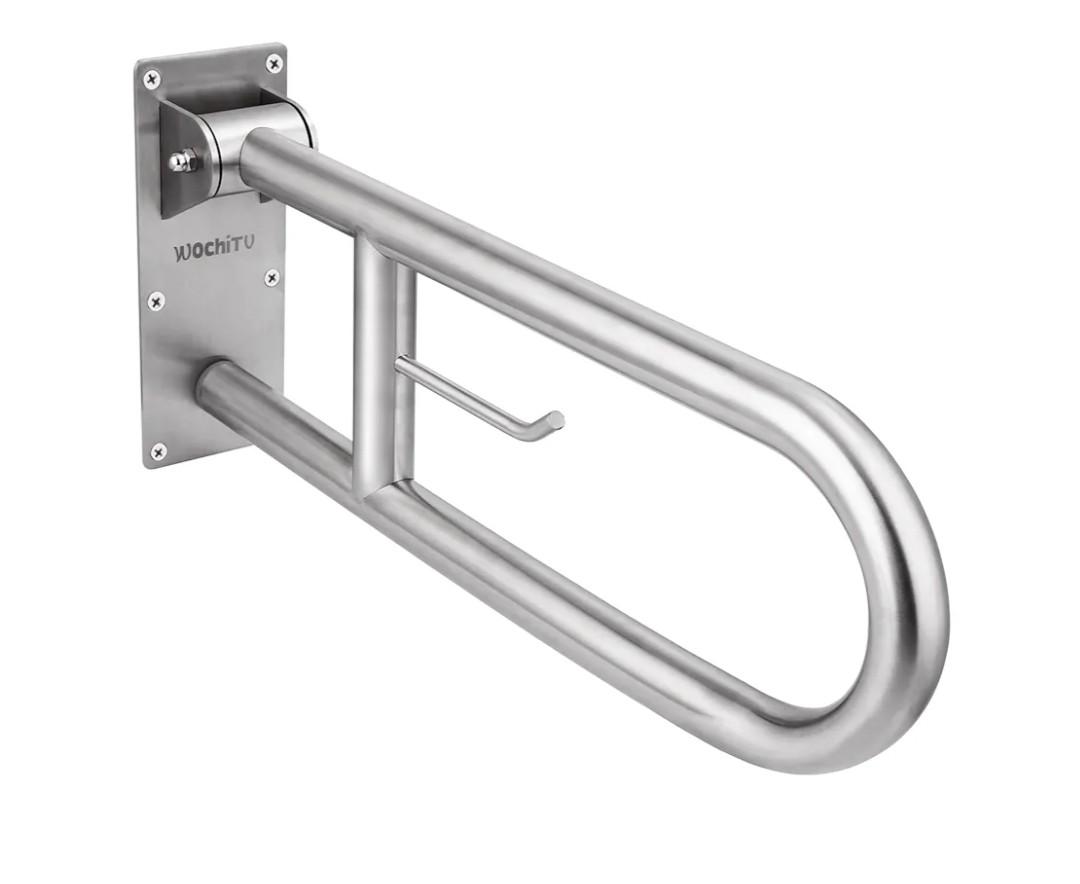 29.5 INCH Stainless Toilet Safety Rails,Disabled Flip-Up Bathroom Grab Bar with Paper Holder,Toilet Handrails Hand Grips Handle Shower Assist Aid, WochiTV Handicap Grab Bars for Elderly