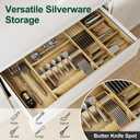 Bamboo Silverware Drawer Organizer, 17.72-29.53 Inch Expandable Large Kitchen Drawer Organizer, 5-8 Slot Flatware with Removable Card Slots & Knife Block for Spoon Butter Knive, Natural