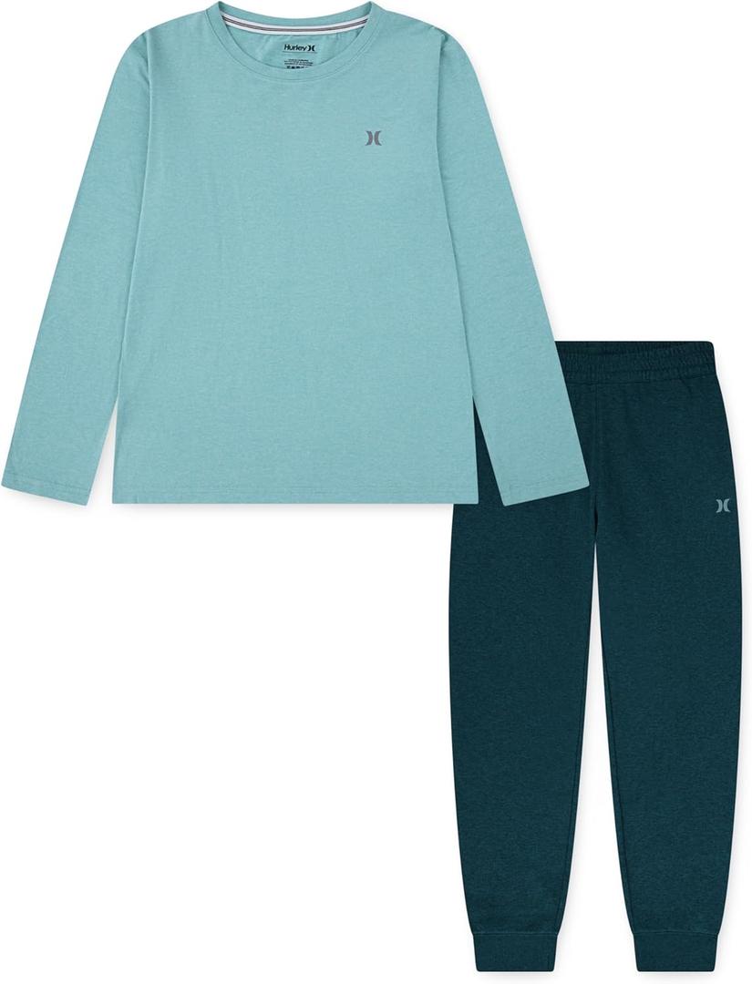 Hurley boys Long Sleeve Soft Basic T-shirt and Joggers 2-piece Outfit Set (8)