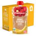 Happy Baby Organics Clearly Crafted Stage 2 Baby Food Bananas Raspberries & Oats, 4 Ounce Pouch Resealable Baby Food Pouches, Fruit & Veggie Puree, Organic Non-GMO Gluten Free Kosher (Pack of 8), Best By: 11/10/26