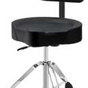 Pro Drum Stool with Backrest, Heavy Duty Hydraulic Drum Throne, Ergonomic Memory Foam Drum Seat, Adjustable Drum Chair Anti-Slip Base, Drum Saddle Bench for Drummers Musicians (Black)
