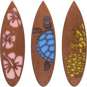 Tatuo 3 Pcs Surfboard Wall Decor Summer Surfboard Hanging Sign for Party, Tropical Beach Room Wooden Decor for Surfer Bedroom Living Room Bathroom(Hawaiian,15.75 x 4.46 x 0.2 Inch)