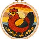 TEKWAVE Punch Needle Kit for Adults Beginners Rooster Sunrise Design, Step-by-Step Video Pre-Printed Pattern and Written Instructions, DIY Embroidery Set with Yarn, Fabric, Hoop for Home Decor Crafts