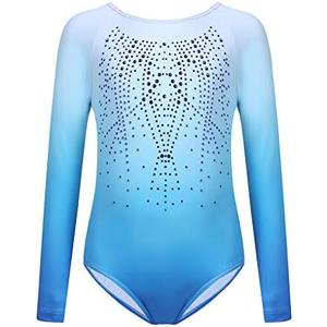 Zaclotre Kid Girls Gymnastic Leotard Long Sleeve Color Gradient Sparkly Ballet Dance One Piece Outfit.130