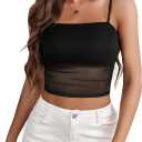 Avidlove Bralettes for Women Spaghetti Strap Mesh Tank Top Tube Slim Y2K Camisole Ultra-Cropped Tops Lightweight(1 & 2 Pcs) (Medium, Black)