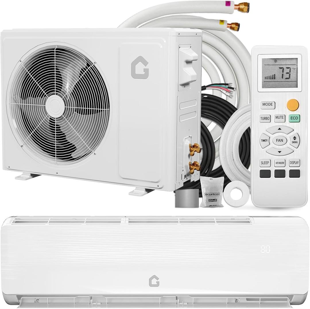 GarveeHome 18000 BTU Mini Split Air Conditioner Heat Pump System, 19 SEER2 230V Ductless AC Cool Up to 1250 Sq. Ft, White