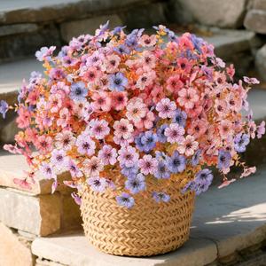 Fake Fall Mums Flowers Artificial for Outdoor Decoration 12 Bundles Faux Fall Mums Flowers for Outdoor Planters Silk Orange Daisy UV Resistant for Porch Front Door Patio Outside Yard Dcor (Blue Purple Pink White)