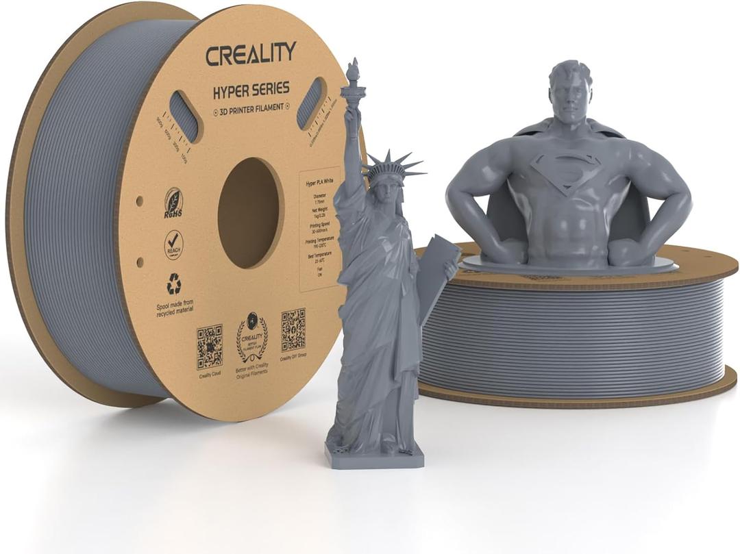 Creality Hyper PLA Filament 1.75mm Grey & Grey 2KG, 30-600mm/s High Speed PLA 3D Printer Filament, 2 Pack 1kg Spool(2.2lbs) PLA, Dimensional Accuracy +/-0.02mm, Fit Most FDM 3D Printer