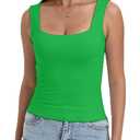 Dwnval Womens Sexy Square Neck Crop Tops Double Lined Sleeveless Halter Slim Fit Tank Top(Green, Small) (Green, S)