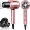 Professional Ionic Blow Dryer with Diffuser and Nozzle - 1875W Compact Dryer for Curly/Straight Hair Fast Drying, Lightweight for Home Salon Travel