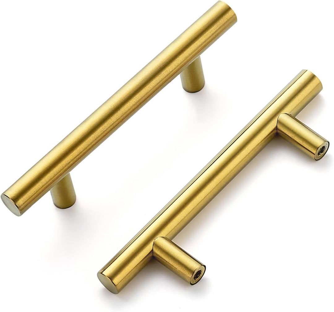 Ravinte 10 Pack 5 Inch Cabinet Pulls Brushed Brass Stainless Steel Kitchen Drawer Pulls Cabinet Handles 5Length, 3 Hole Center