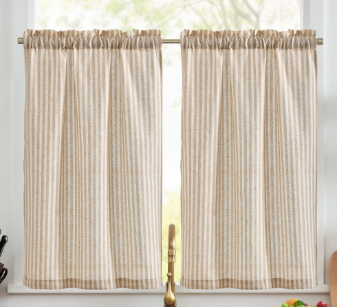 jinchan Linen Pinch Pleated Kitchen Curtains 36 Inch 2 Panels, Natural Linen Tier Curtains Back Tab Beige Farmhouse Cafe, Light Filtering Small Window Drapes for Bathroom Laundry Room Off White