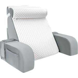 LEBENGURU Reading Pillow for Sitting in Bed Adult with Detachable Headrest & Armrests, Back Support Pillow for Watching TV in Floor, Bed Backrest Pillow for Working/Relaxing/Gaming White and Grey