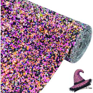 2 x Black Purple Chunky Glitter Faux Leather Roll 12 x 52 Inch, Sparkly Winter Halloween Mardi Gras PU Fabric for Holiday DIY Crafts Bows Earrings (16013#58)