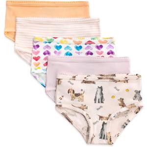 Burt's Bees Baby Toddler Girls' Underwear Set of 5 - Solids, Stripes,Prints, Tag-Free with Size 2T