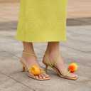 LACIKOSZ Flower Kitten Heel Sandals for Women Calla Lily Green Heels Square Open Toe Floral Strappy Low Heel Sandals Summer Dressy Wedding Shoes, 7.5