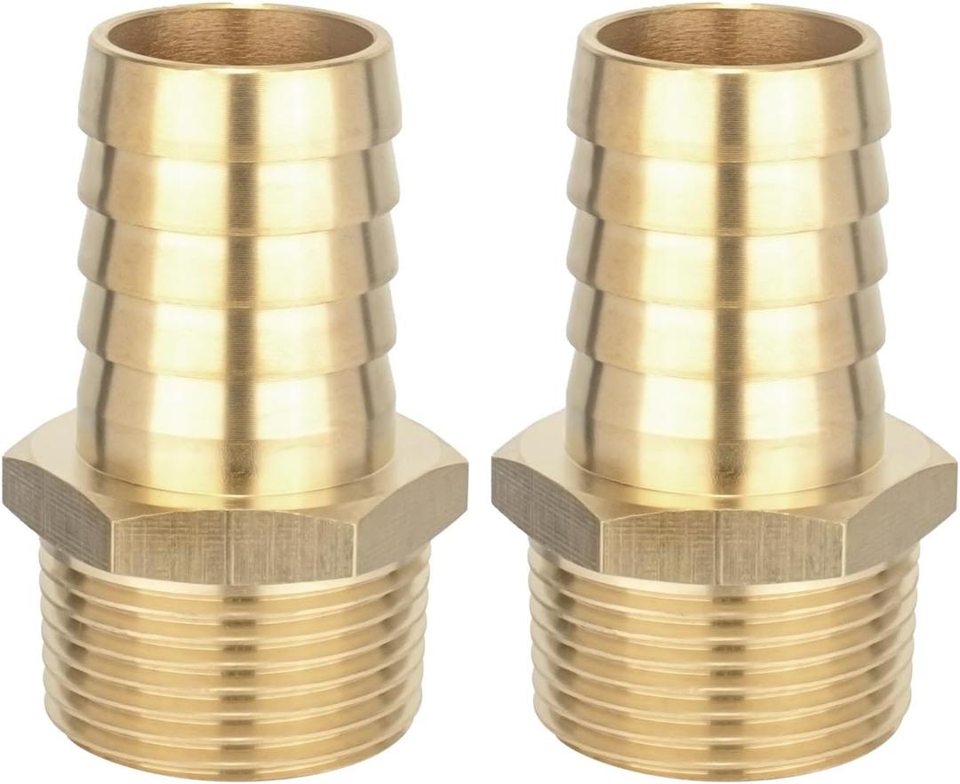 Brass Hose Barb Fittings 1-1/4" Barb x 1" NPT Male Thread Metals Adapter Connector for Water Fuel Air (2 Packs)