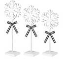 Geetery 1 Pcs Winter Snowflake Table Decorations Tall Standing Snowflake Decor Wooden Sign Block with Bow Winter Wooden Centerpieces for Table Home Tabletop Fireplace(White,Classic Style)