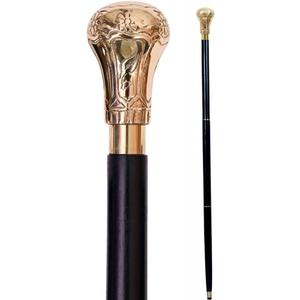 Replica of Bat Masterson Walking Cane Wooden Walking Stick Handmade Brass Knob Handle Walking Cane for Men and Women, Black and Gold 37.5 Inch
