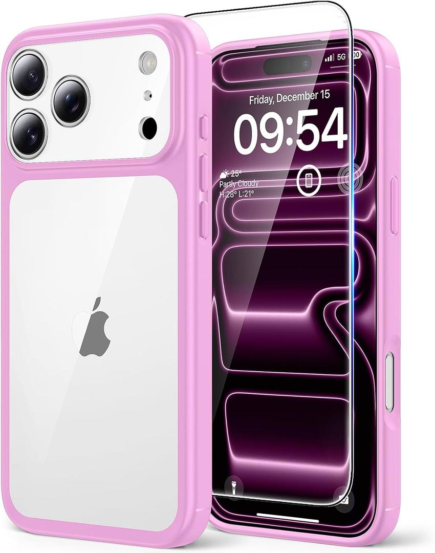 3 x TAURI for iPhone 17 Pro Case, Full Camera Protection with Screen Protector, Anti-Yellowing Military-Grade Protection Shockproof Slim Phone Case for iPhone 17 Pro, Pink